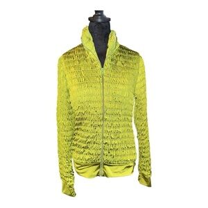 Anatomie Womens Size‎ Large Green Smocked Textured Full Zip Jacket Long Sleeve